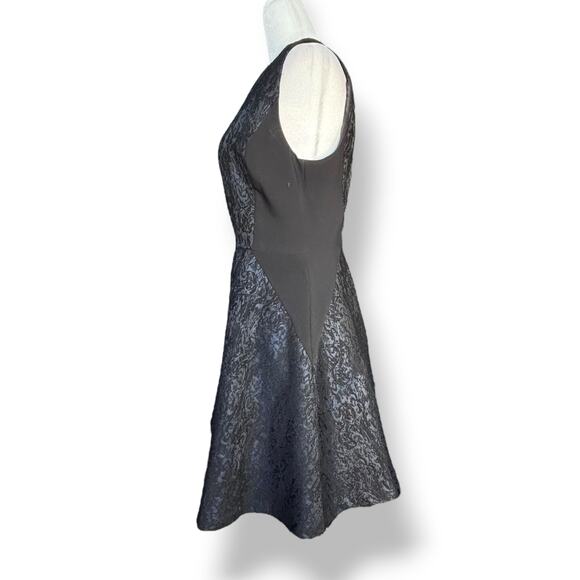 Aryn K Black Jacquard Fit Flare Sleeveless Navy Blue Cocktail Party Dress Small - Picture 3 of 8
